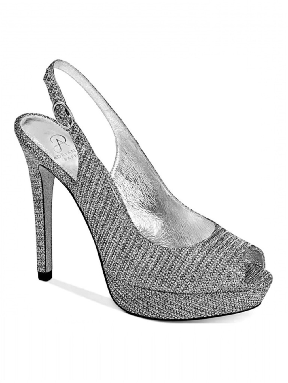 Adrianna Papell Silver Peep Toe Ankle Strap Formal Elegant Heels Size 8.5
